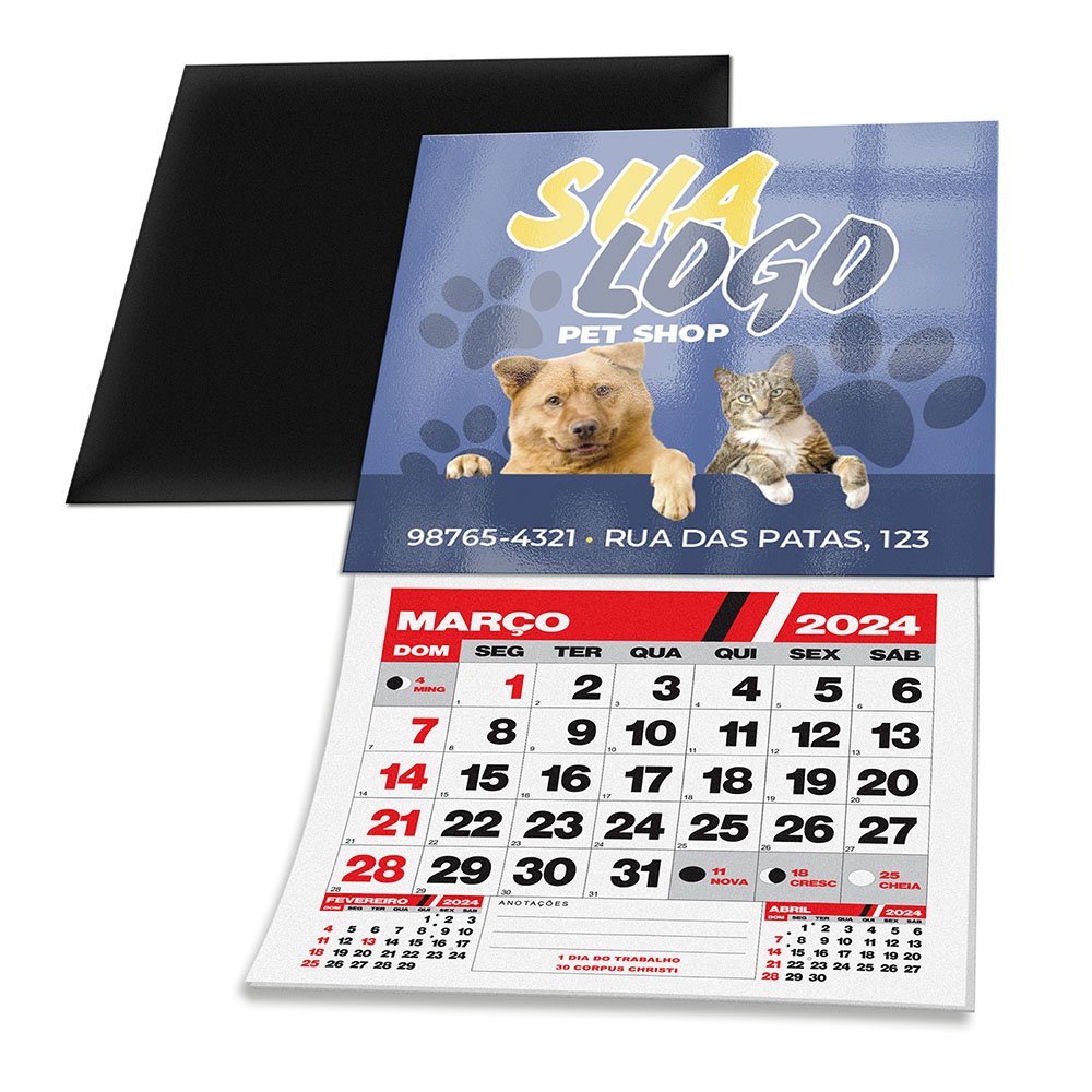 Imã de Geladeira Corte Reto e Calendário
